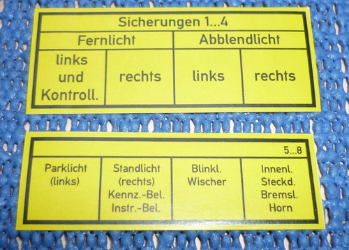 Aufkleber sicherungsbelegung - aufkleber,